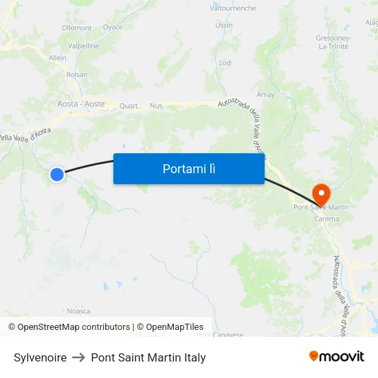 Sylvenoire to Pont Saint Martin Italy map