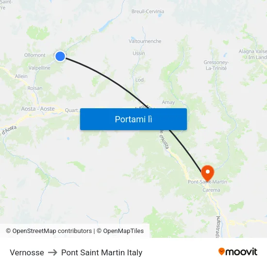 Vernosse to Pont Saint Martin Italy map