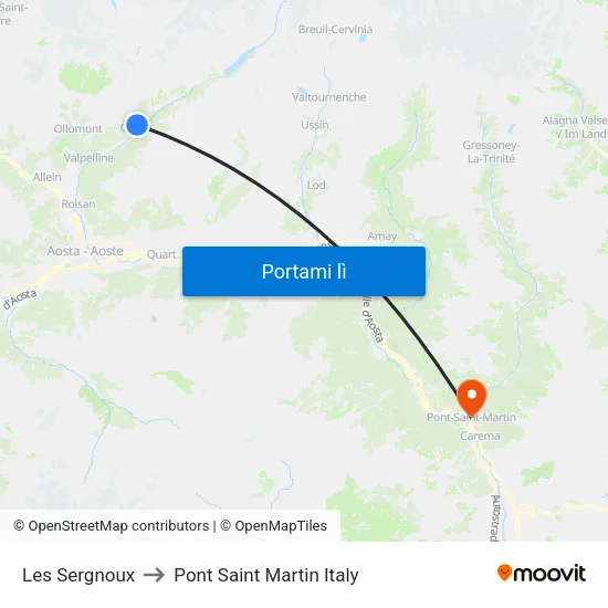 Les Sergnoux to Pont Saint Martin Italy map