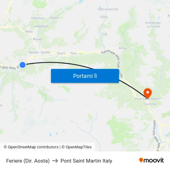 Feriere (Dir. Aosta) to Pont Saint Martin Italy map