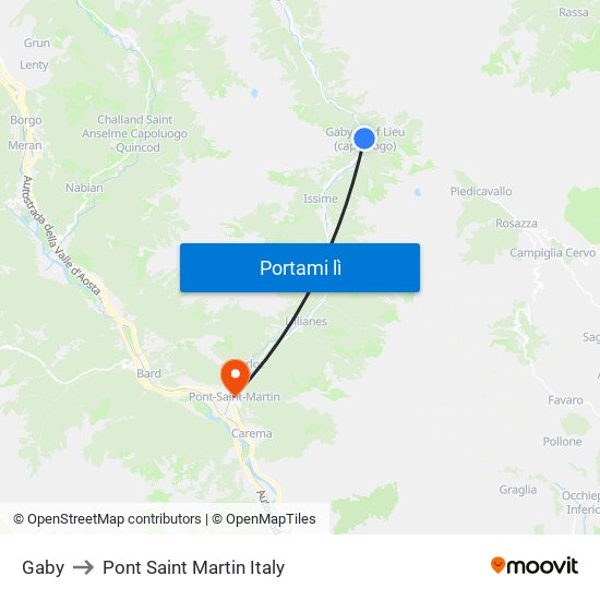 Gaby to Pont Saint Martin Italy map