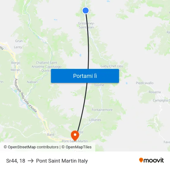 Ober Perletoa to Pont Saint Martin Italy map