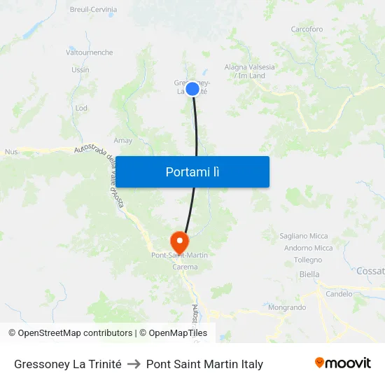 Edelboden to Pont Saint Martin Italy map