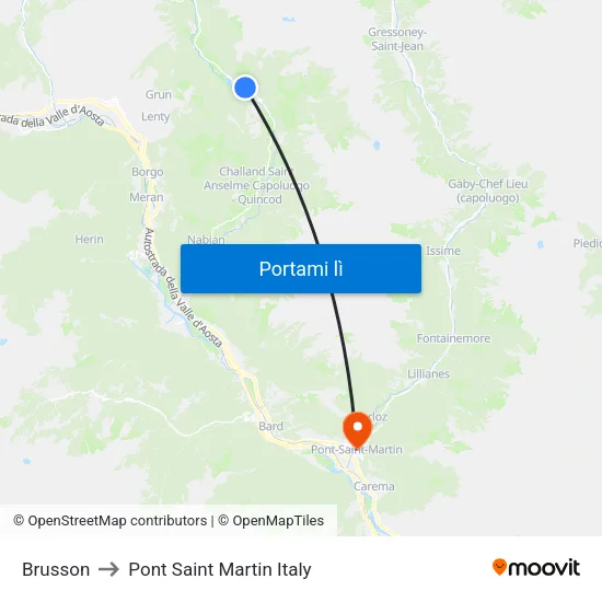 Brusson Centro to Pont Saint Martin Italy map