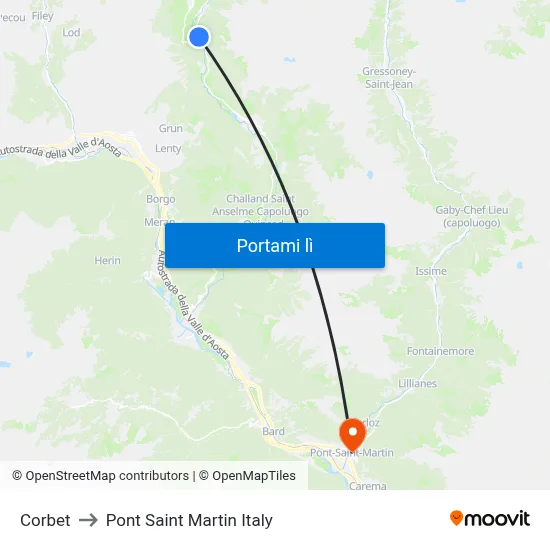 Corbet to Pont Saint Martin Italy map