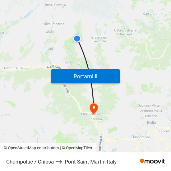 Champoluc / Chiesa to Pont Saint Martin Italy map