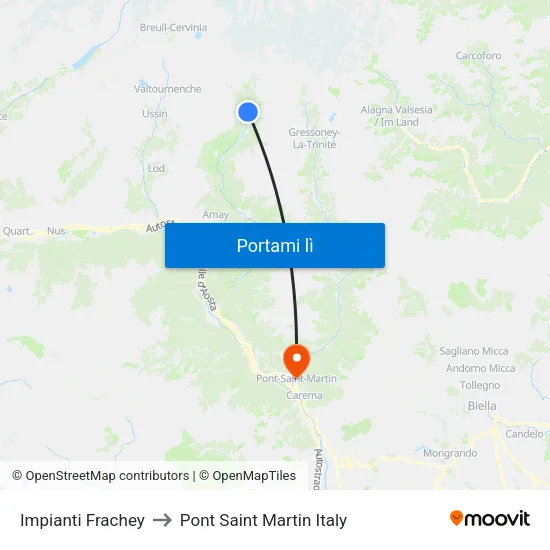 Impianti Frachey to Pont Saint Martin Italy map