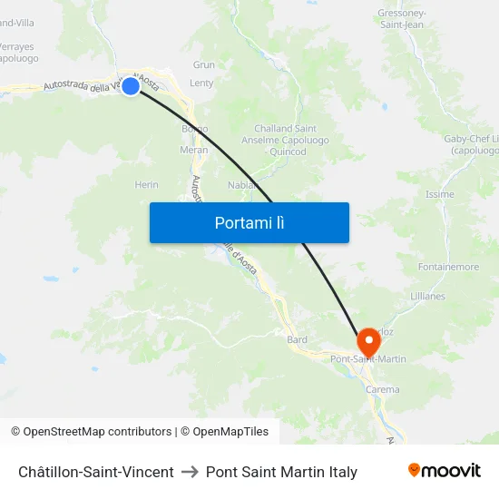 Châtillon-Saint-Vincent to Pont Saint Martin Italy map