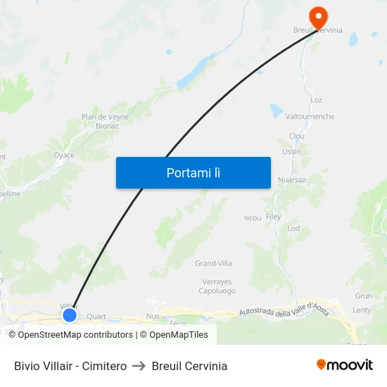 Bivio Villair - Cimitero to Breuil Cervinia map