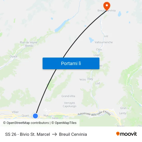 SS 26 - Bivio St. Marcel to Breuil Cervinia map