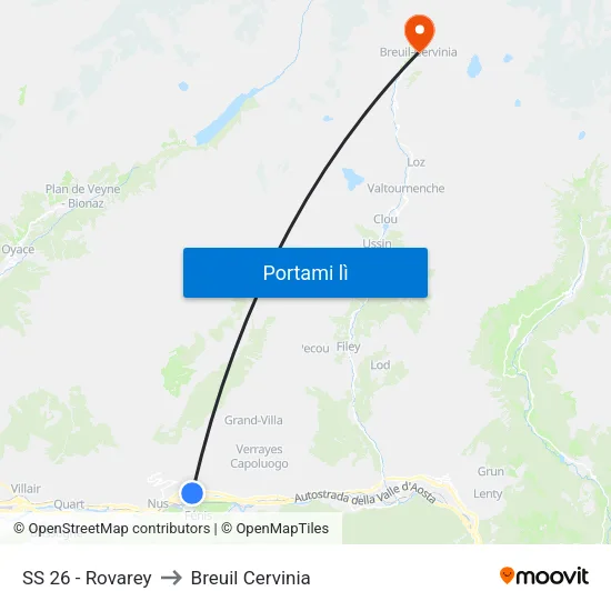 SS 26 - Rovarey to Breuil Cervinia map