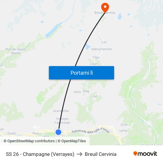 SS 26 - Champagne (Verrayes) to Breuil Cervinia map