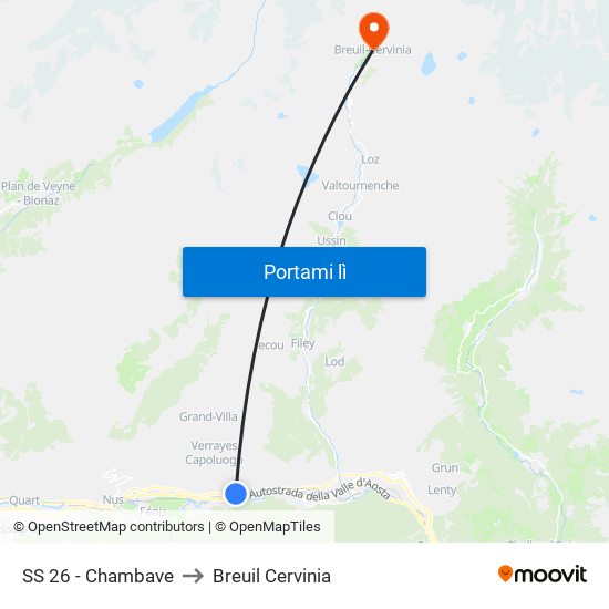 SS 26 - Chambave to Breuil Cervinia map