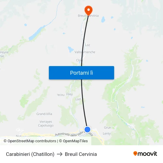 Carabinieri (Chatillon) to Breuil Cervinia map