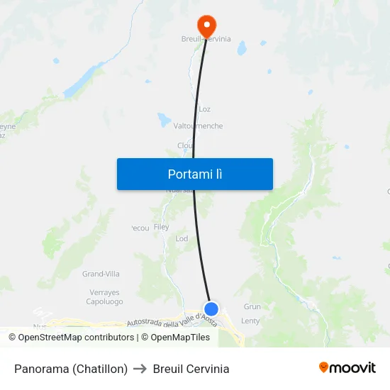 Panorama (Chatillon) to Breuil Cervinia map