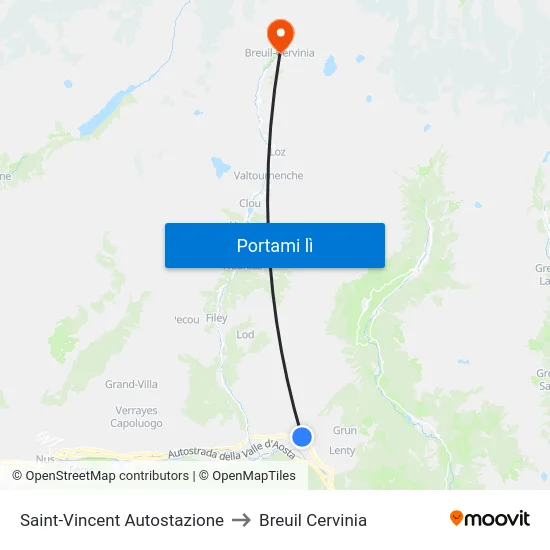Saint-Vincent Autostazione to Breuil Cervinia map