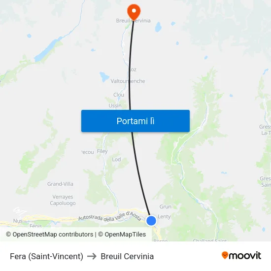 Fera (Saint-Vincent) to Breuil Cervinia map
