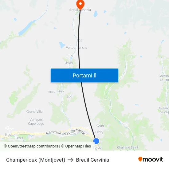 Champerioux (Montjovet) to Breuil Cervinia map