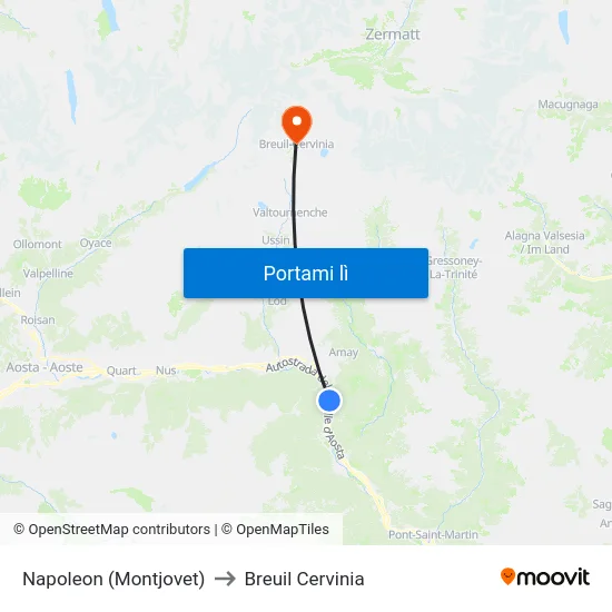 Napoleon (Montjovet) to Breuil Cervinia map