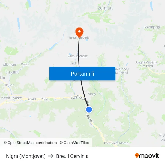 Nigra (Montjovet) to Breuil Cervinia map