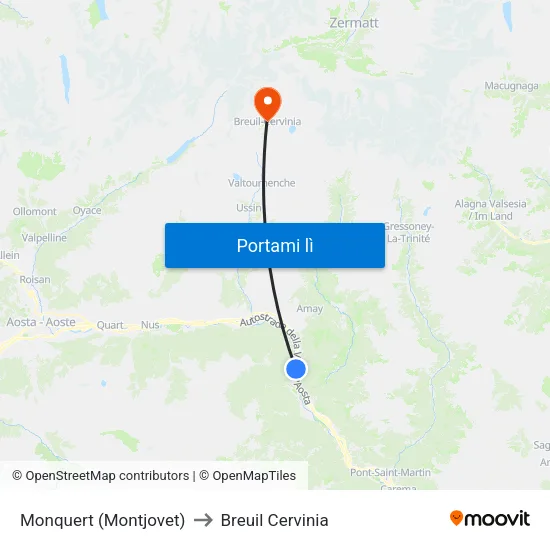 Monquert (Montjovet) to Breuil Cervinia map