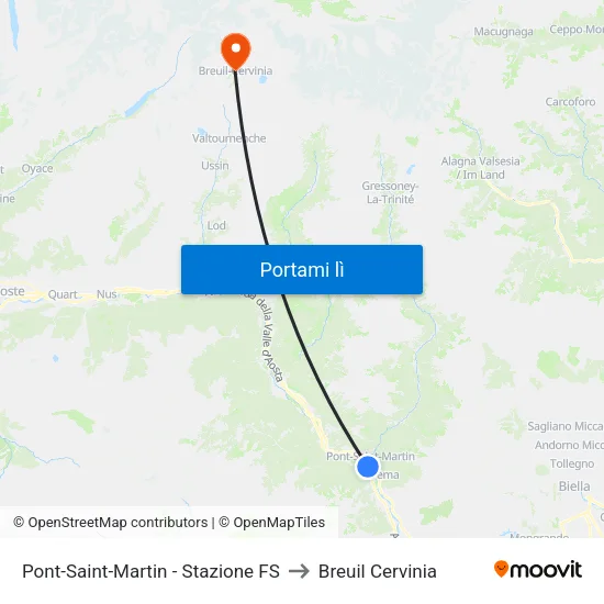 Pont-Saint-Martin - Stazione FS to Breuil Cervinia map