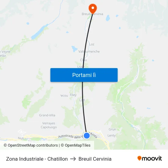 Zona Industriale - Chatillon to Breuil Cervinia map