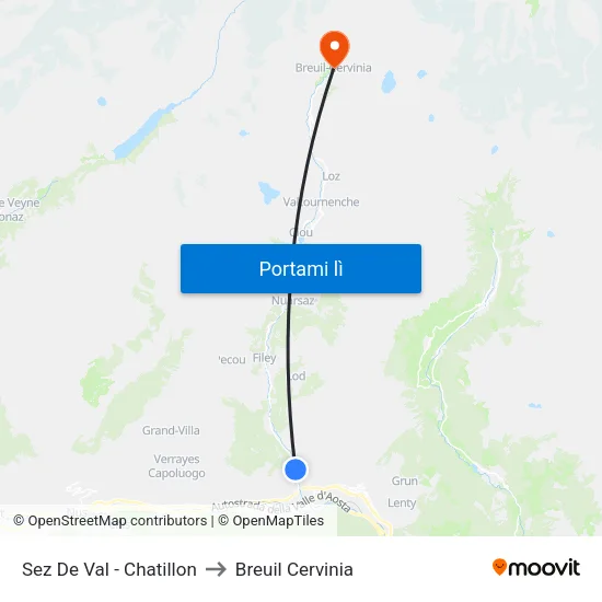 Sez De Val - Chatillon to Breuil Cervinia map