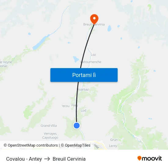 Covalou - Antey to Breuil Cervinia map