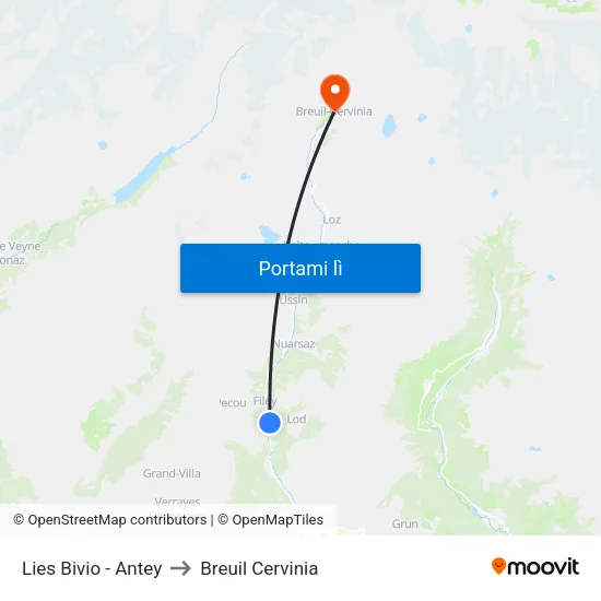 Lies Bivio - Antey to Breuil Cervinia map