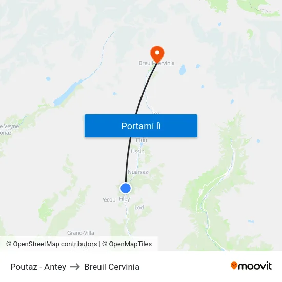 Poutaz - Antey to Breuil Cervinia map