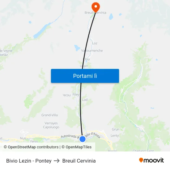 Bivio Lezin - Pontey to Breuil Cervinia map
