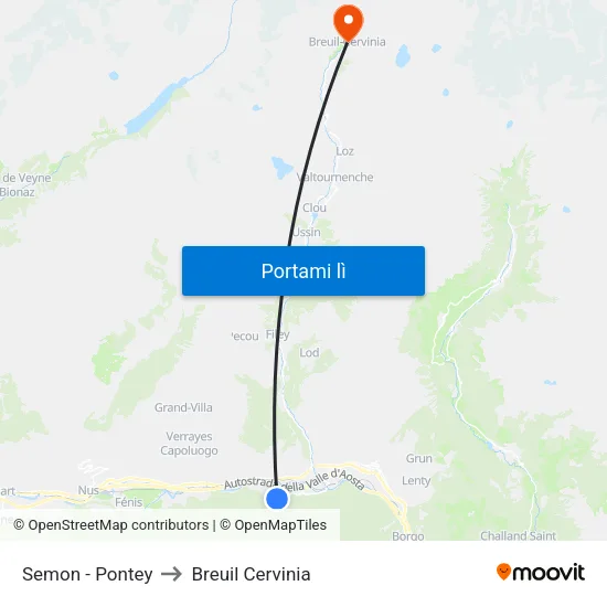 Semon - Pontey to Breuil Cervinia map