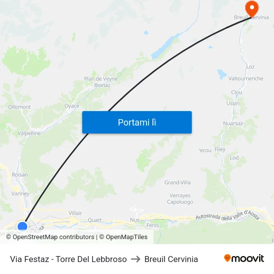 Via Festaz - Torre Del Lebbroso to Breuil Cervinia map