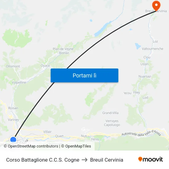 Corso Battaglione C.C.S. Cogne to Breuil Cervinia map