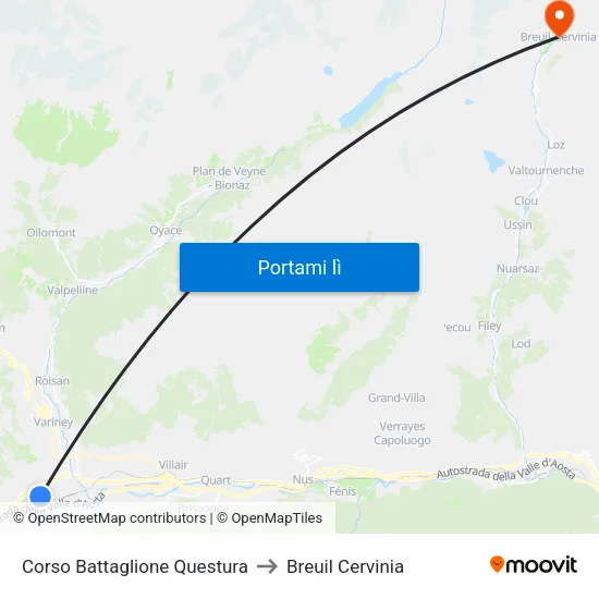 Corso Battaglione Questura to Breuil Cervinia map