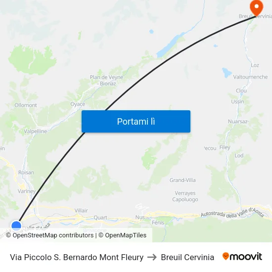 Via Piccolo S. Bernardo Mont Fleury to Breuil Cervinia map