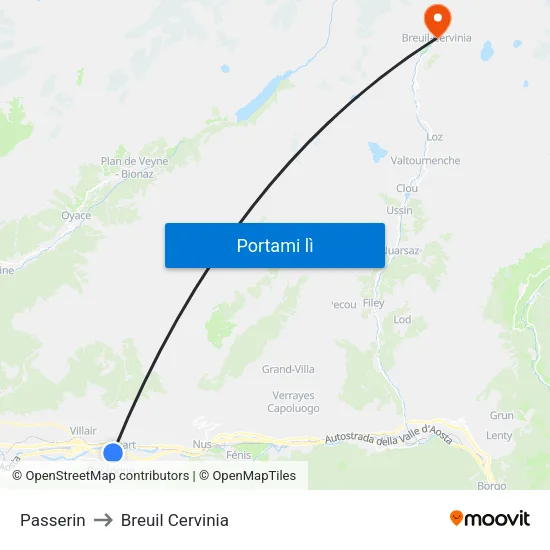 Passerin to Breuil Cervinia map