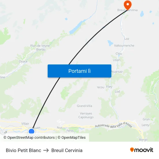 Bivio Petit Blanc to Breuil Cervinia map