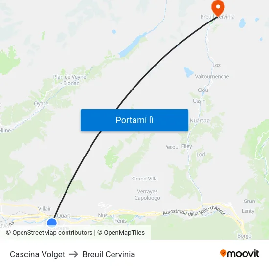 Cascina Volget to Breuil Cervinia map