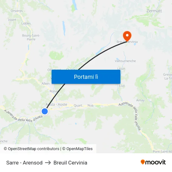 Sarre - Arensod to Breuil Cervinia map