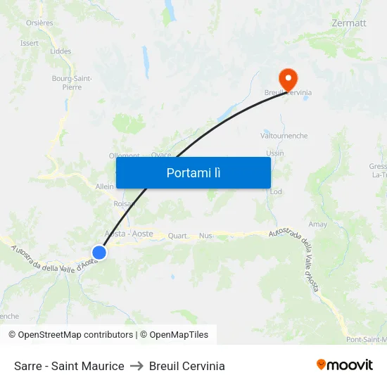Sarre - Saint Maurice to Breuil Cervinia map
