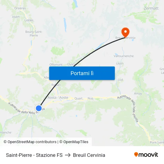 Saint-Pierre - Stazione FS to Breuil Cervinia map