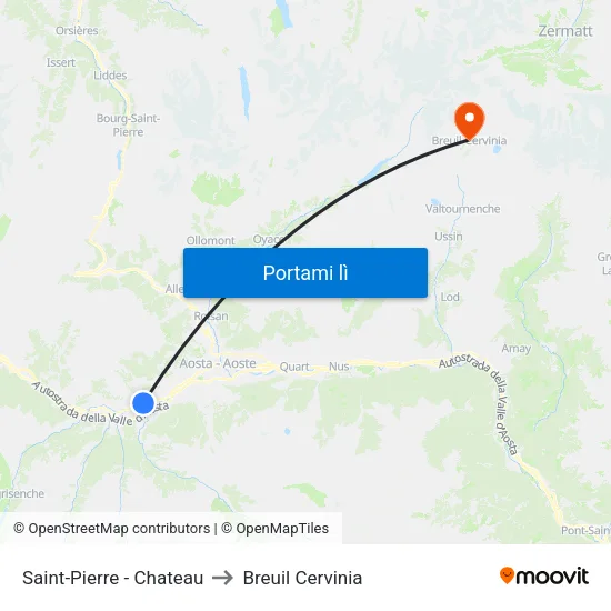 Saint-Pierre - Chateau to Breuil Cervinia map