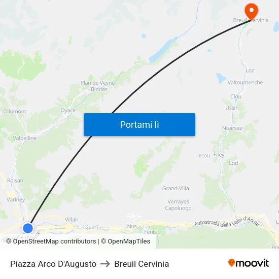 Piazza Arco D'Augusto to Breuil Cervinia map