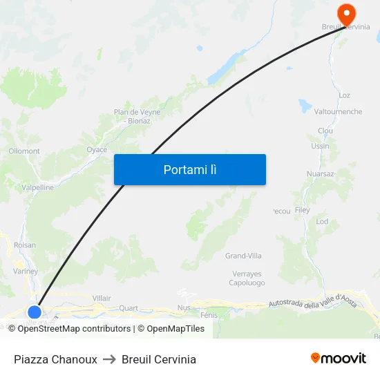 Piazza Chanoux to Breuil Cervinia map