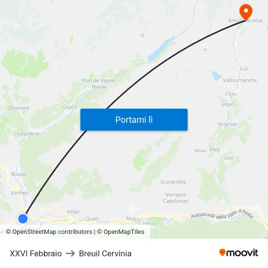 XXVI Febbraio to Breuil Cervinia map