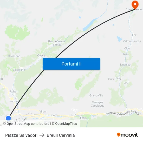 Piazza Salvadori to Breuil Cervinia map