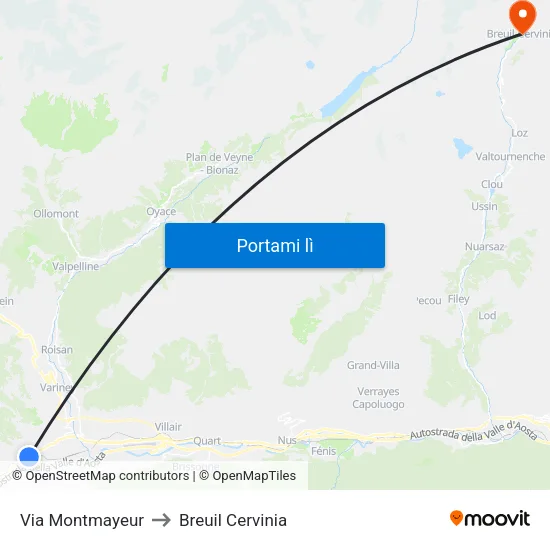 Via Montmayeur to Breuil Cervinia map