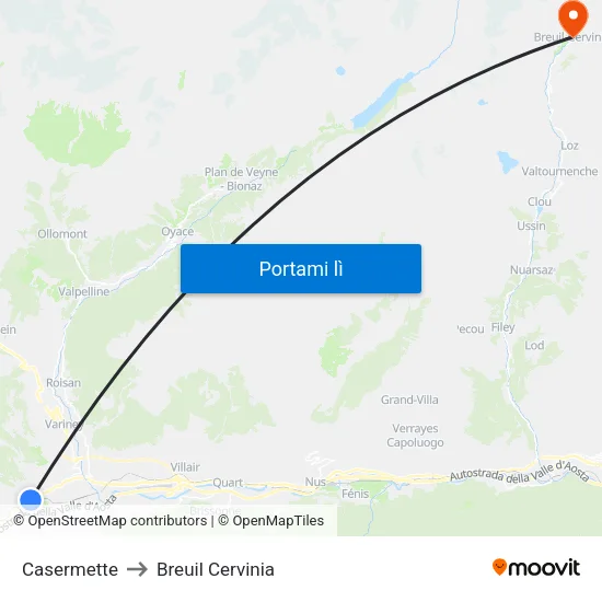 Casermette to Breuil Cervinia map